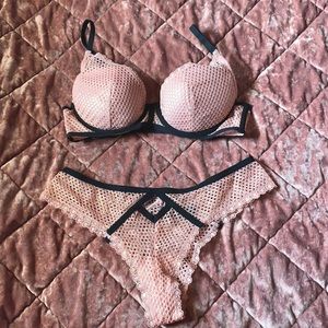 Victoria’s Secret Blush and Black Bra Panty Set